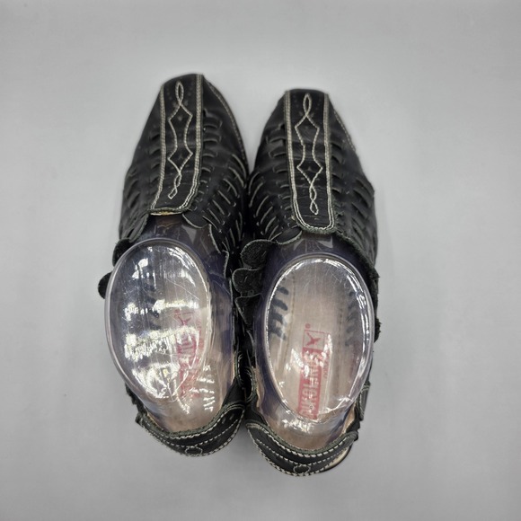 Pikolinos Romana Shoes Womens 38 Black Leather Slingback Sandal Wedge Heel Woven - Picture 7 of 14